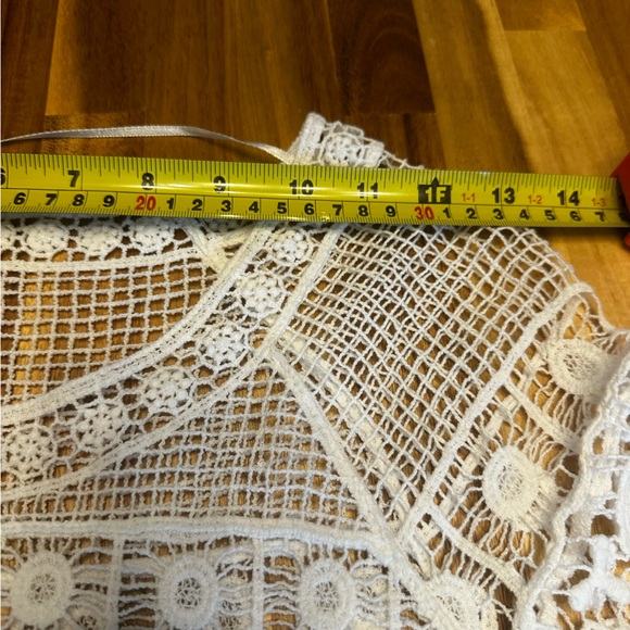 Women's S White Cotton Tunic Lace Crochet Boho Peasant Hippie 3/4 Sleeve - Picture 9 of 12